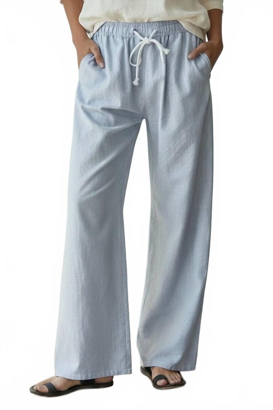 NEW BY TOGETHER linen striped wide leg pants in blue white